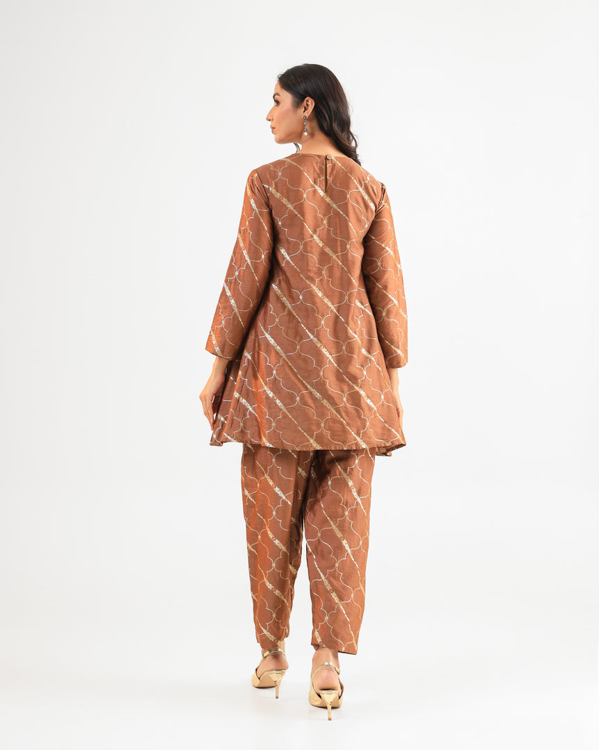 Mocha Mousse Banarasi Kurta Set with Salwar Pants