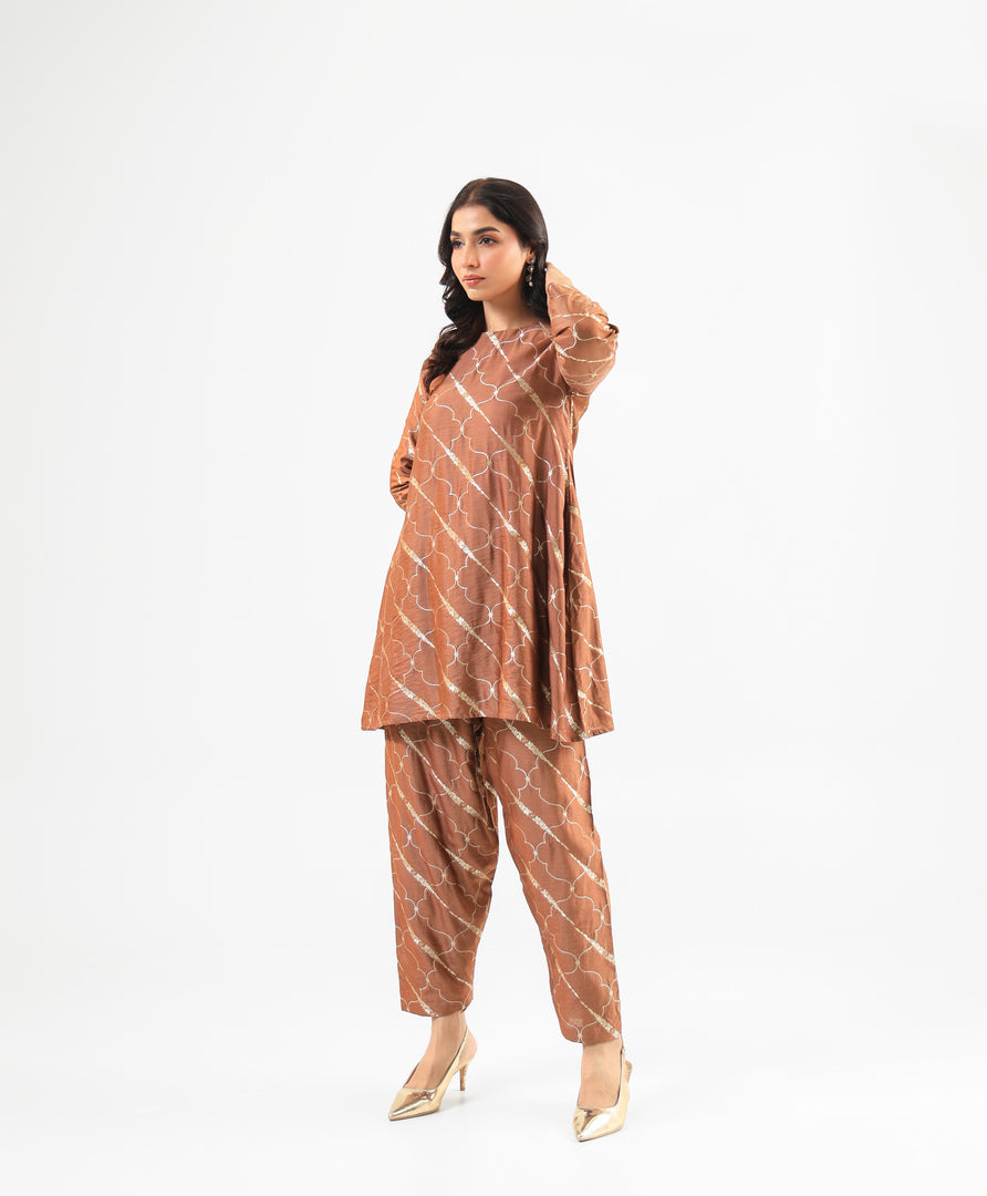 Mocha Mousse Banarasi Kurta Set with Salwar Pants