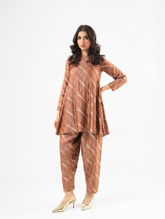 Mocha Mousse Banarasi Kurta Set with Salwar Pants