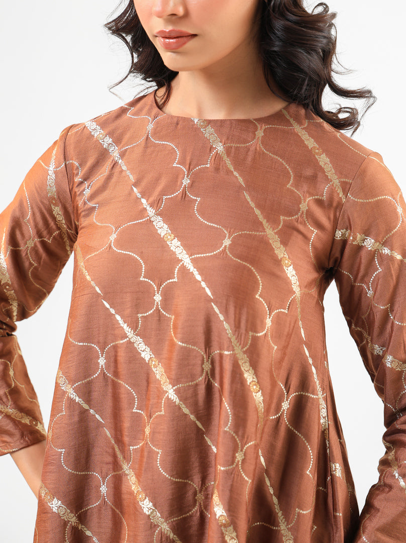 Mocha Mousse Banarasi Kurta Set with Salwar Pants
