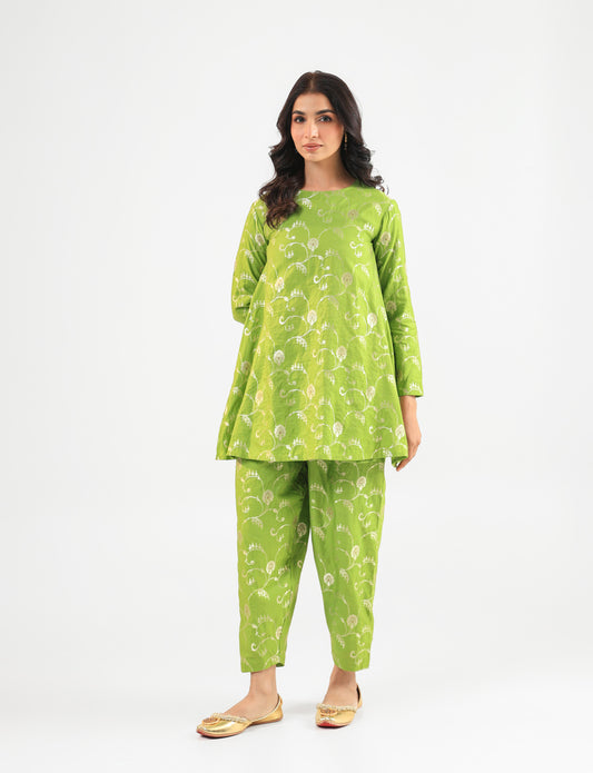 Green Banarasi Kurta Set with Salwar Pants
