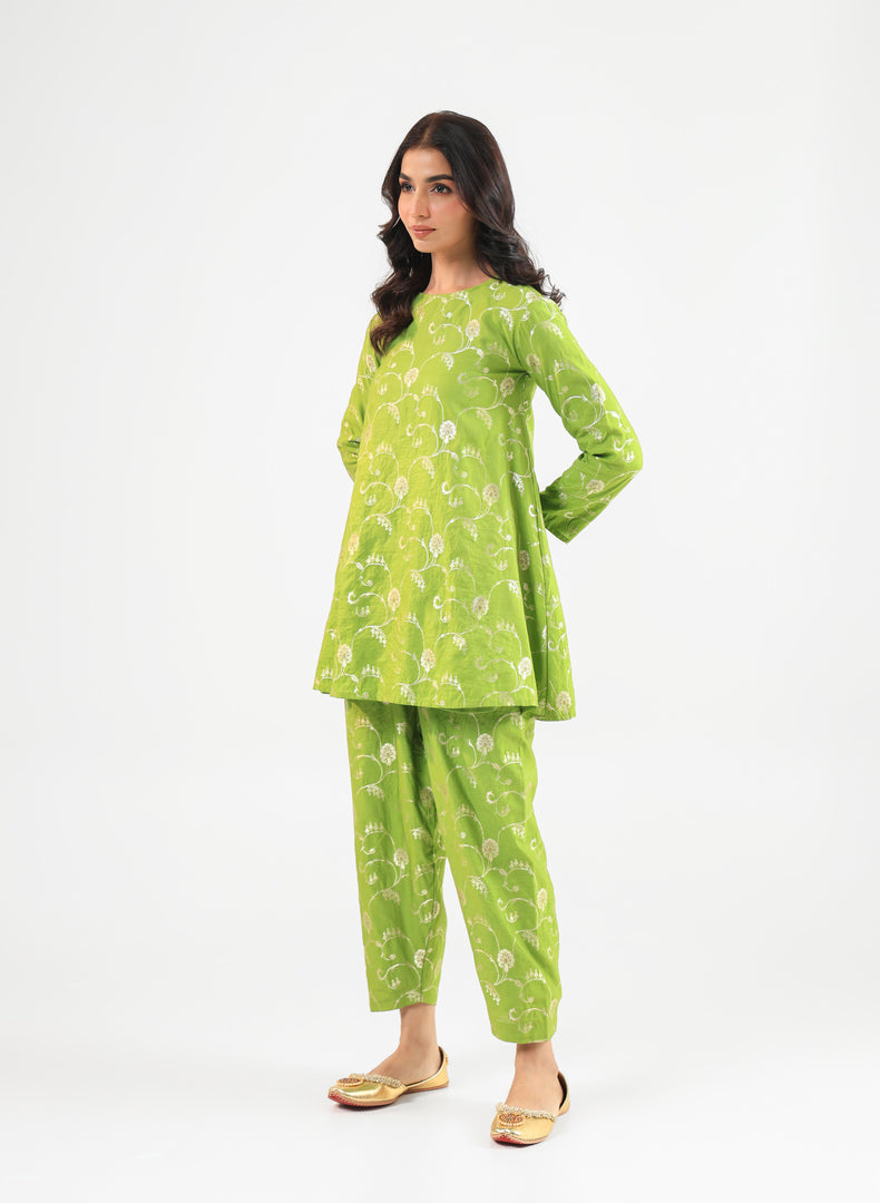 Green Banarasi Kurta Set with Salwar Pants