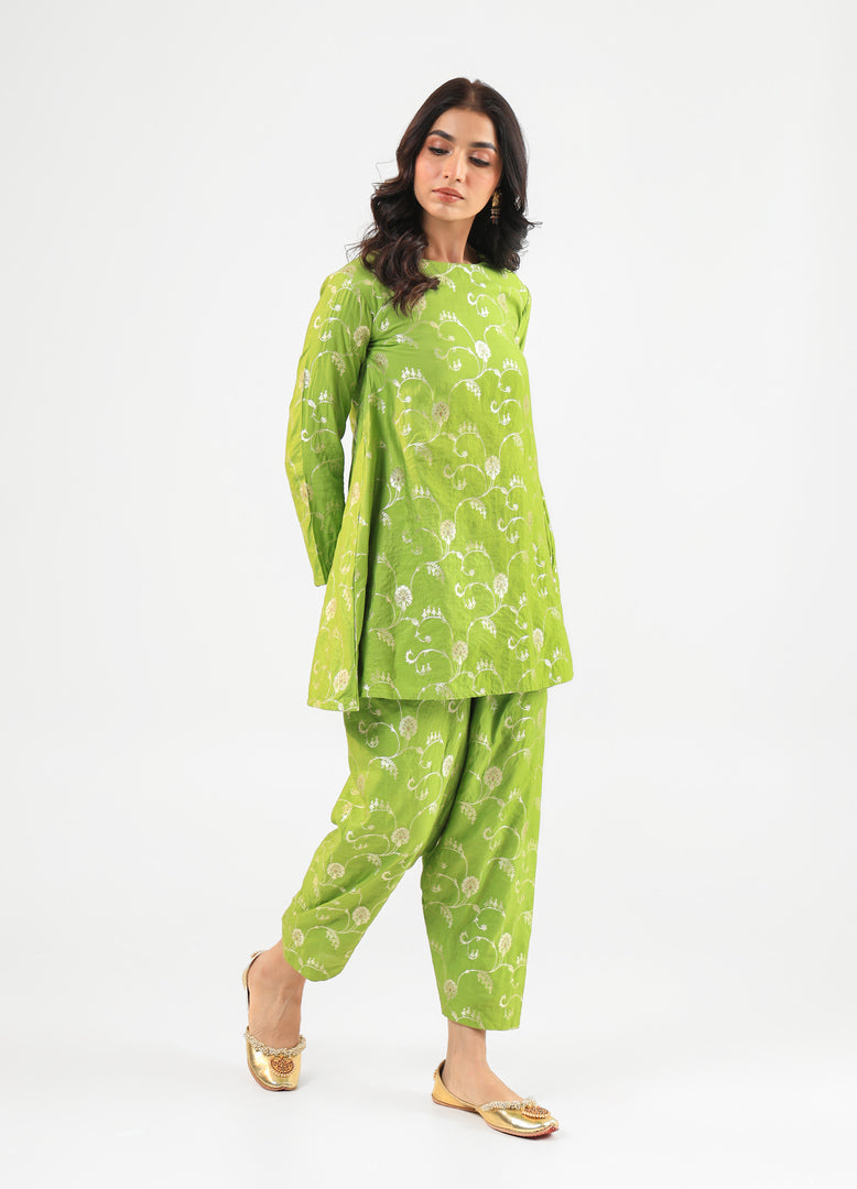 Green Banarasi Kurta Set with Salwar Pants