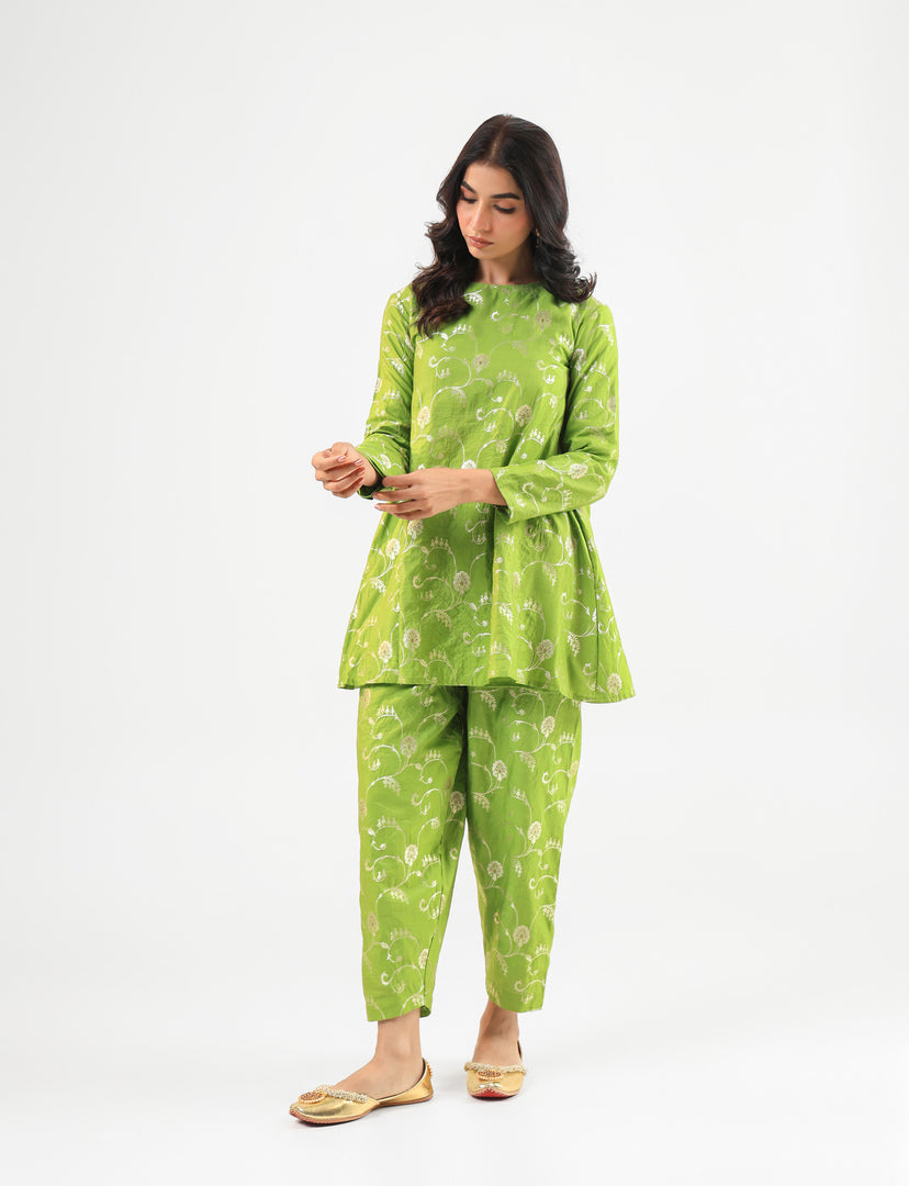 Green Banarasi Kurta Set with Salwar Pants