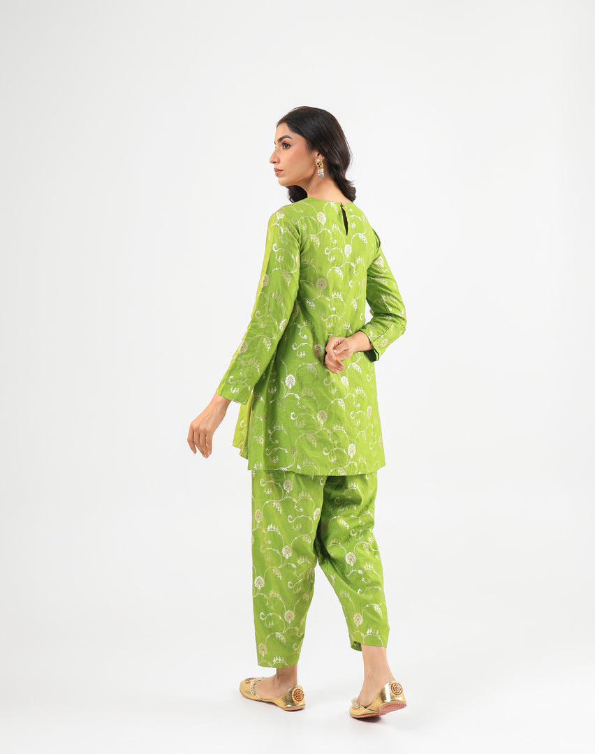 Green Banarasi Kurta Set with Salwar Pants