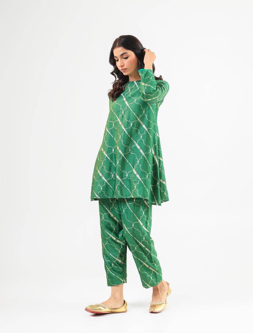 Deep Green Banarasi Kurta Set with Salwar Pants