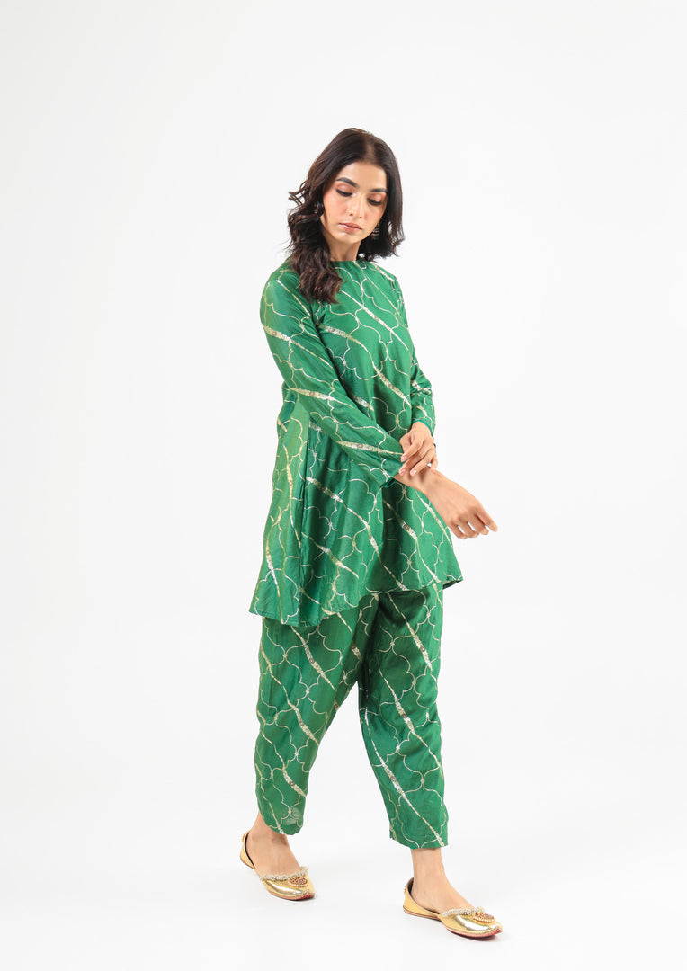 Deep Green Banarasi Kurta Set with Salwar Pants