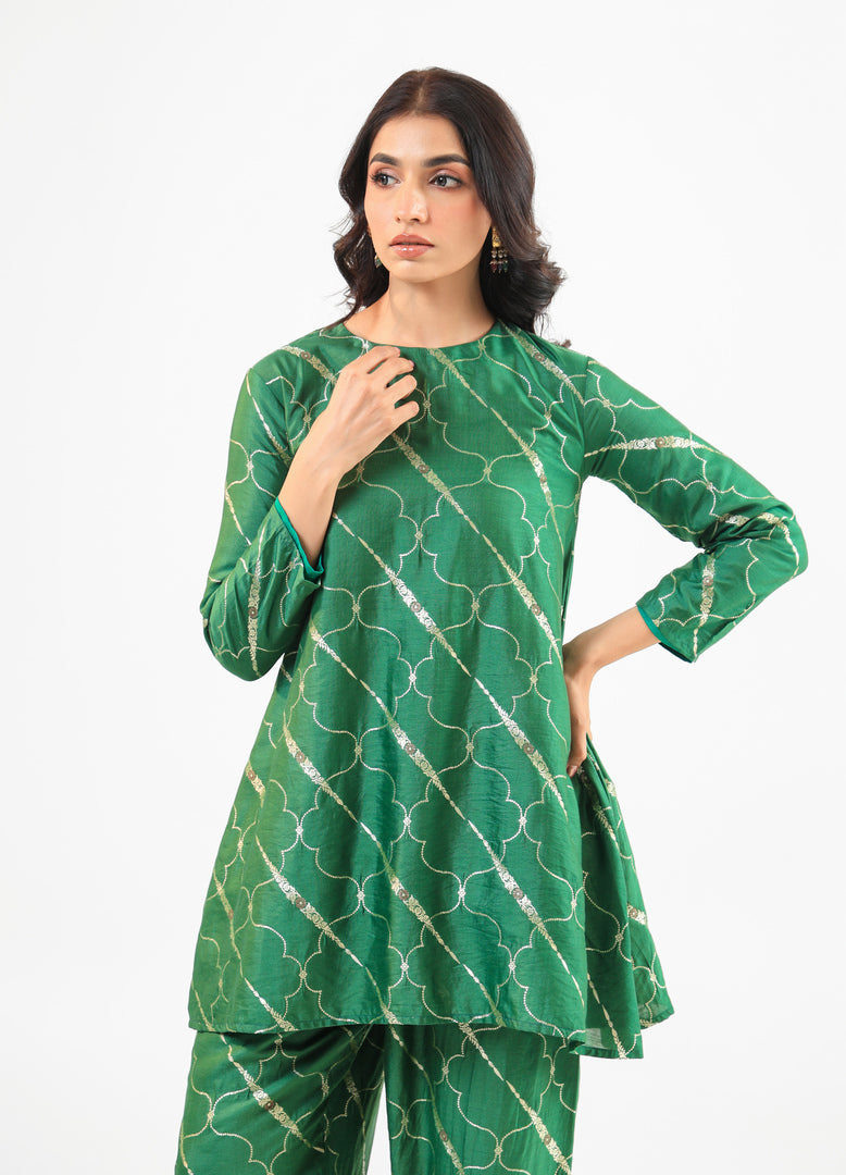 Deep Green Banarasi Kurta Set with Salwar Pants