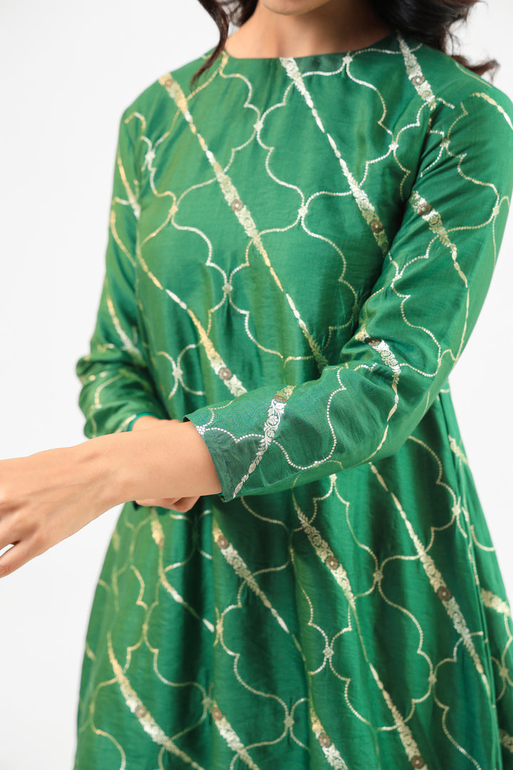 Deep Green Banarasi Kurta Set with Salwar Pants