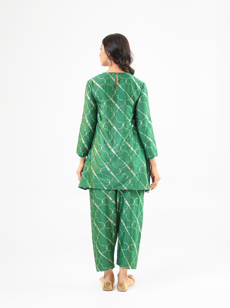 Deep Green Banarasi Kurta Set with Salwar Pants