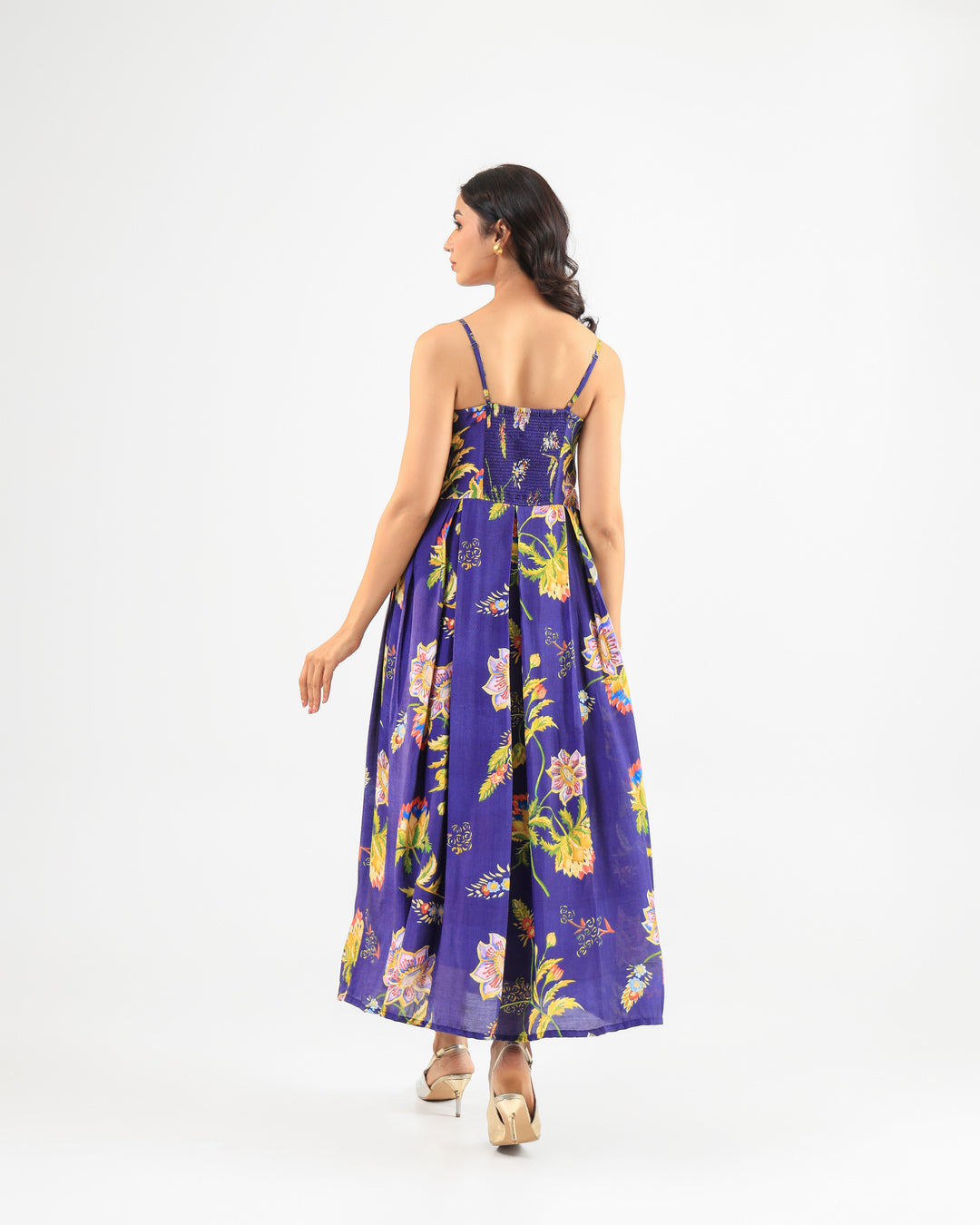 Deep Blue Floral Midi Dress