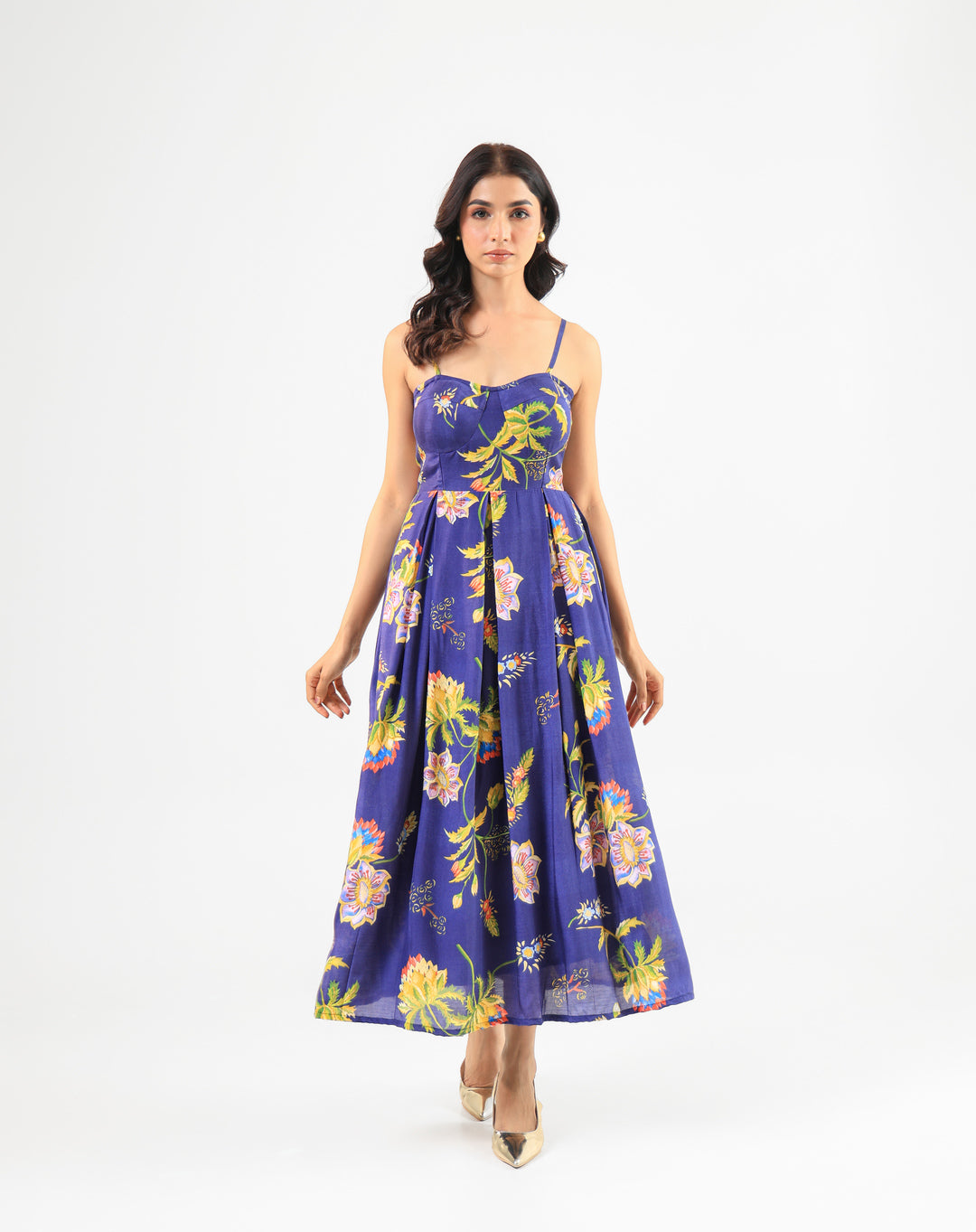 Deep Blue Floral Midi Dress