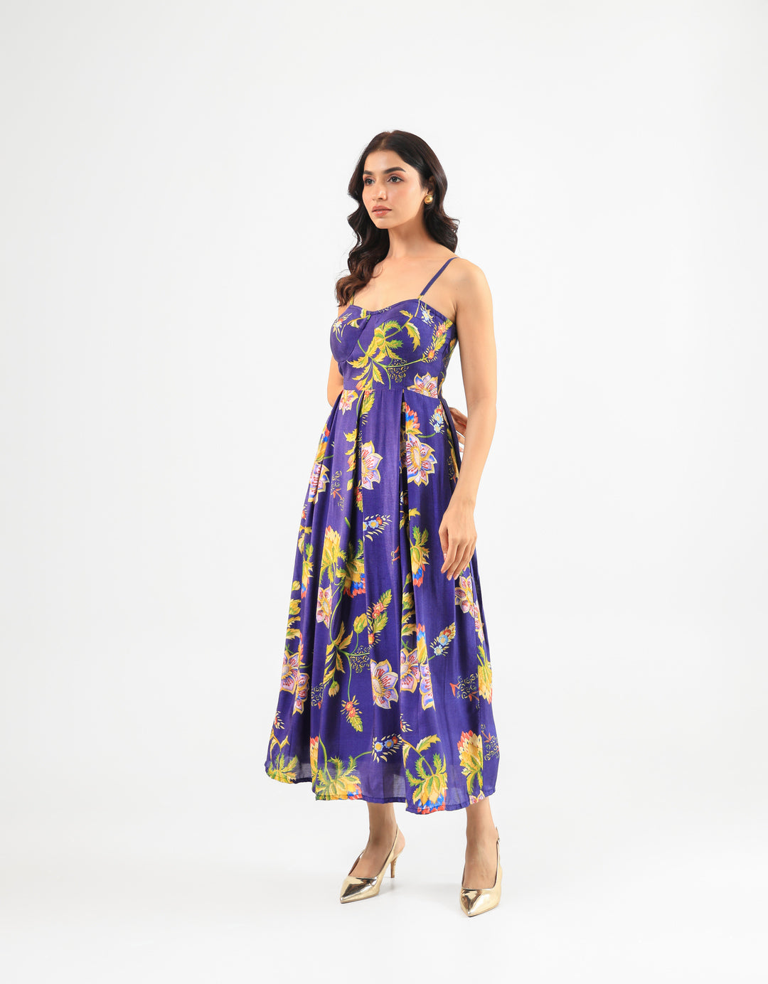 Deep Blue Floral Midi Dress