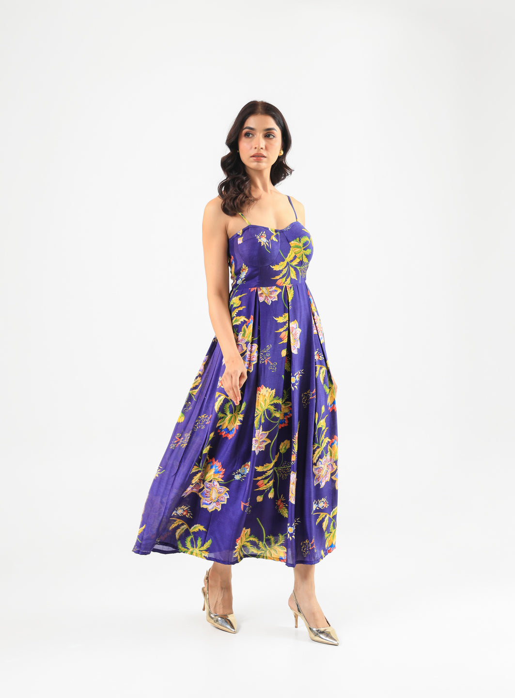 Deep Blue Floral Midi Dress