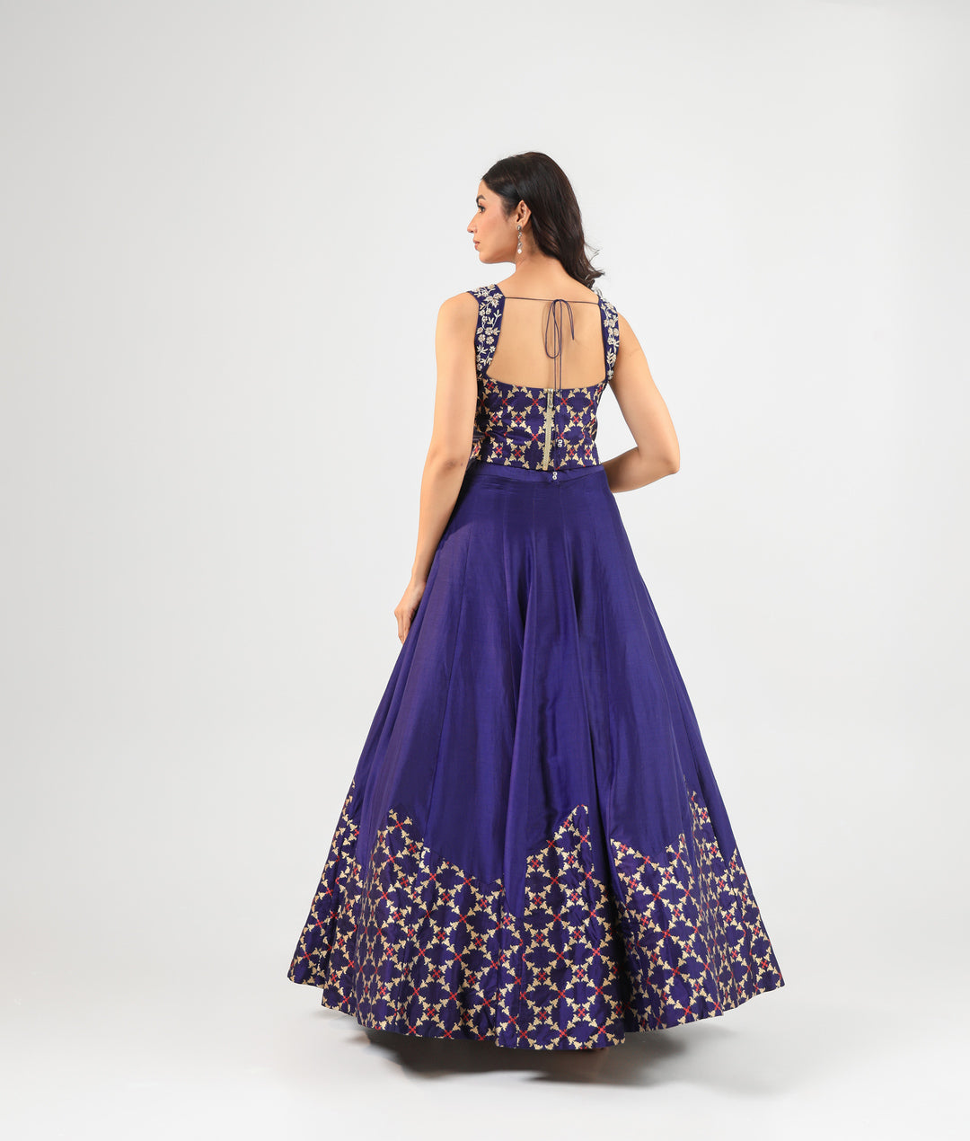 Deep Blue Banarasi Blouse & Lehenga Set with Amrood Printed Organza Dupatta
