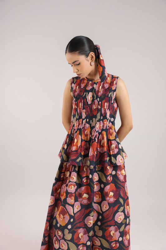 Black Floral Skirt and top