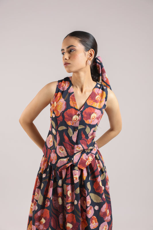 Black Floral Waist coat with skirt