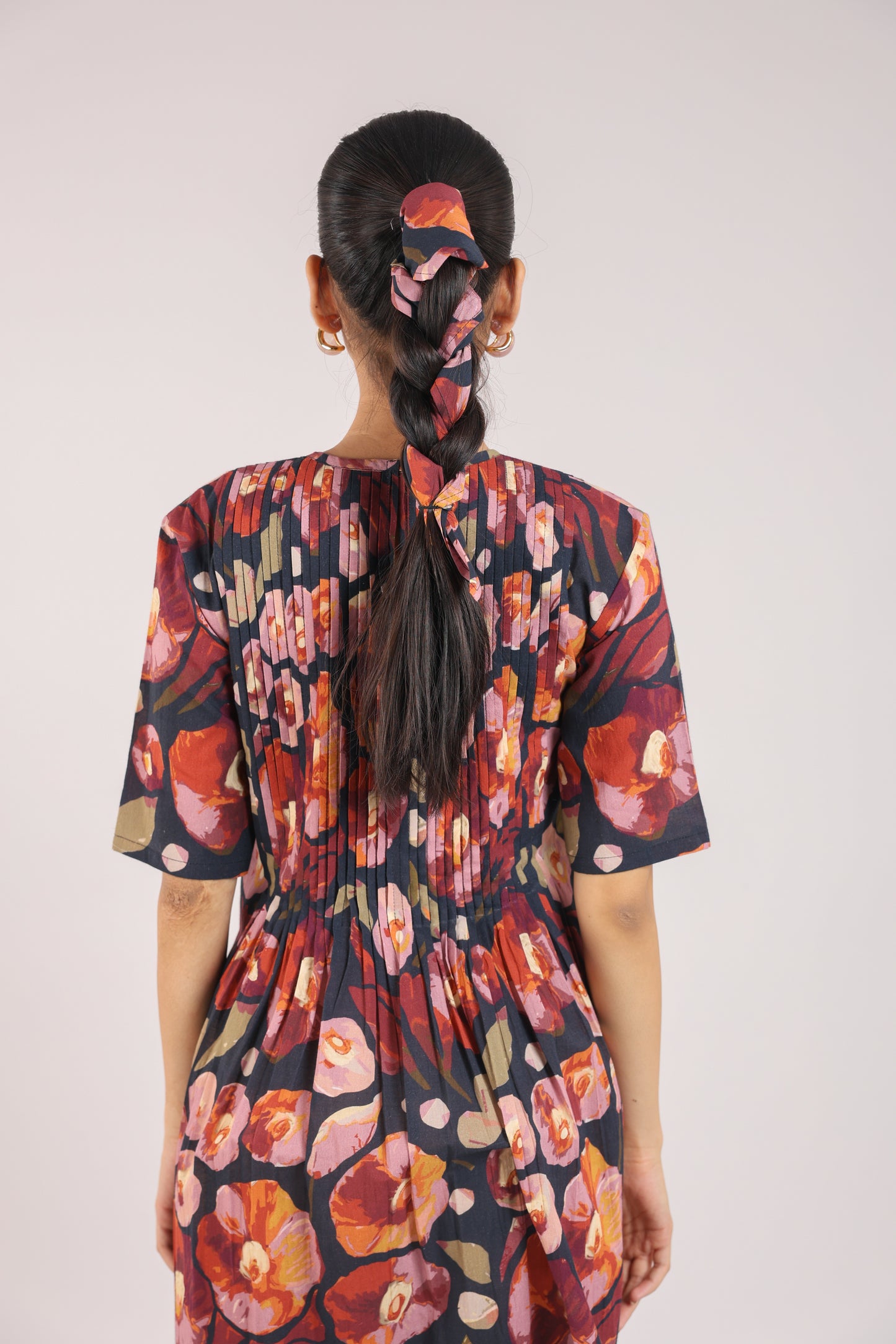 Black Floral Elbow Sleeve Dress