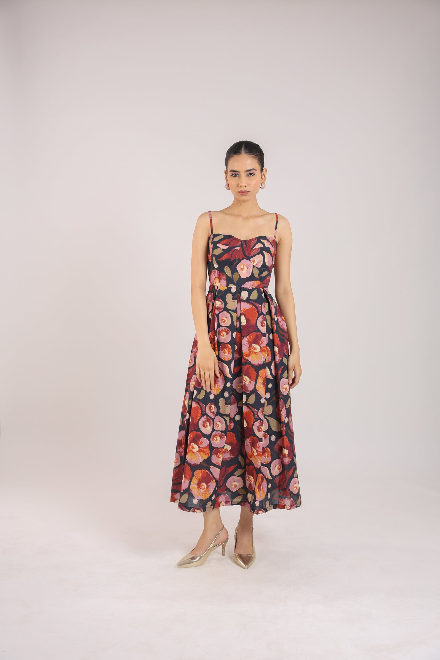 Black Floral Strappy Corset Dress