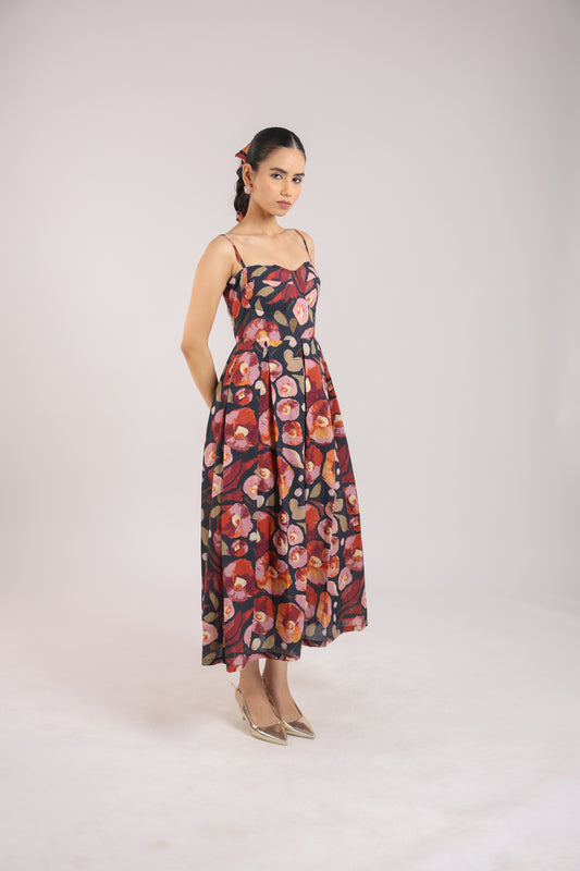 Black Floral Strappy Corset Dress