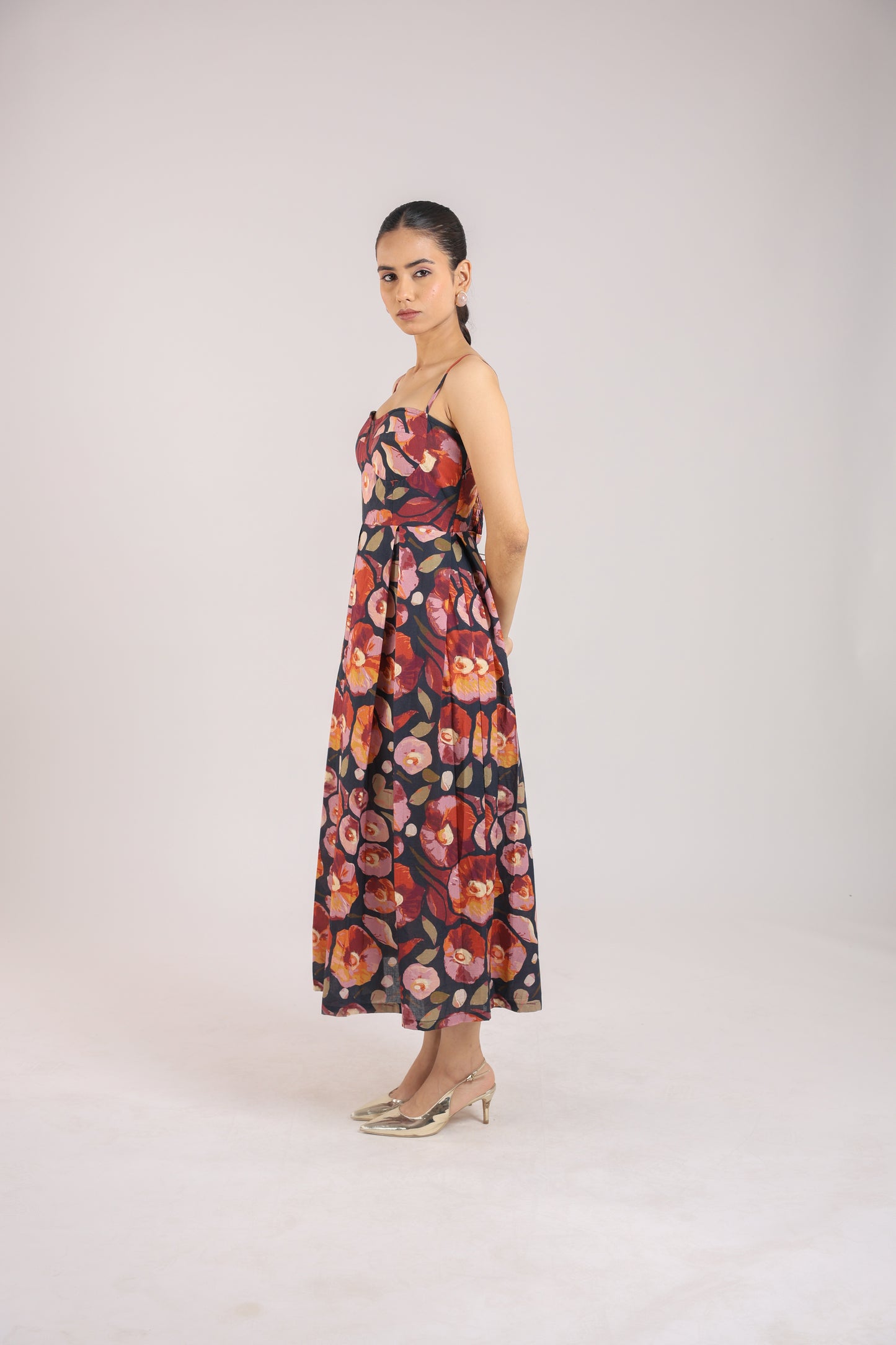 Black Floral Strappy Corset Dress