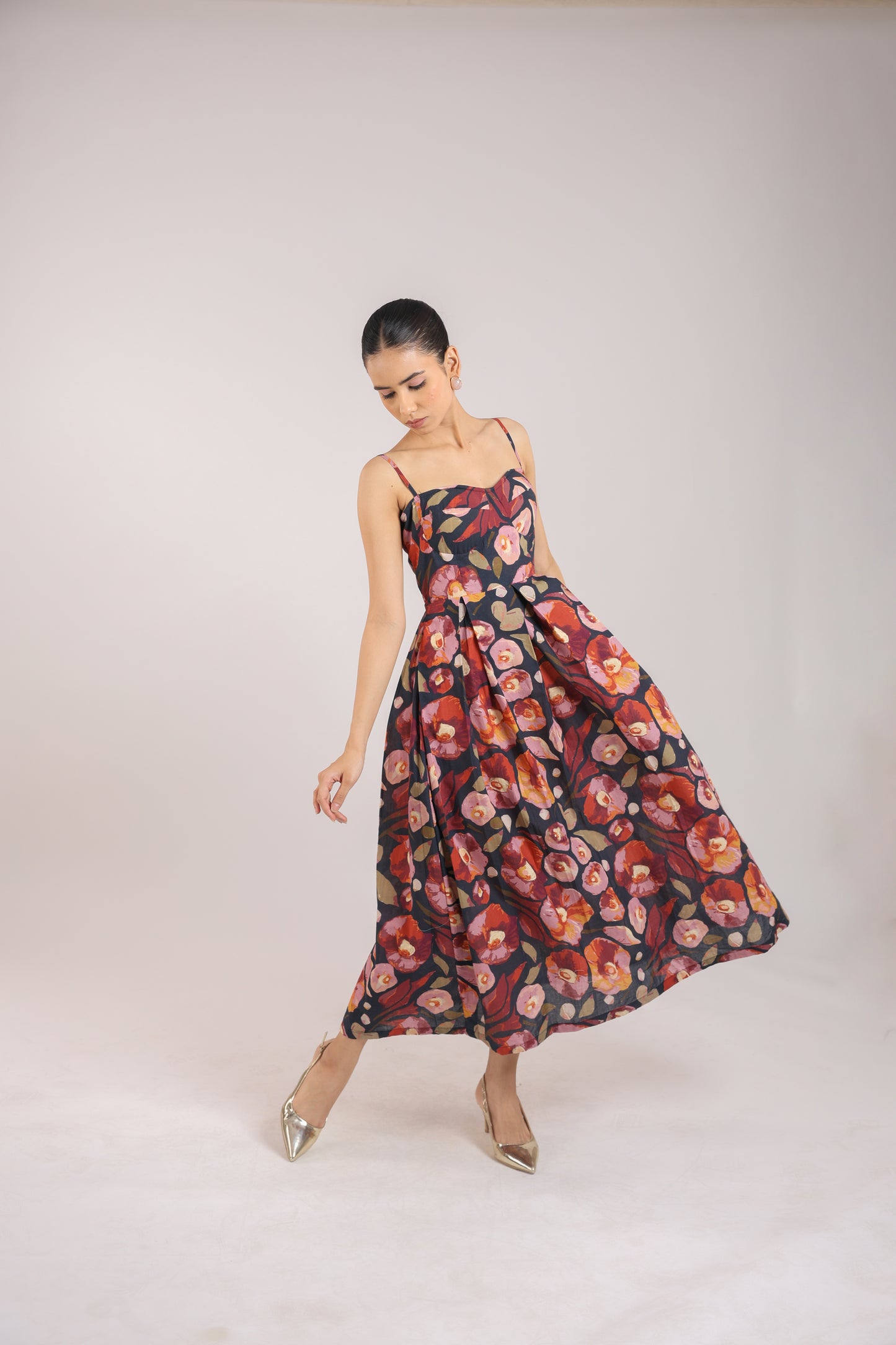 Black Floral Strappy Corset Dress