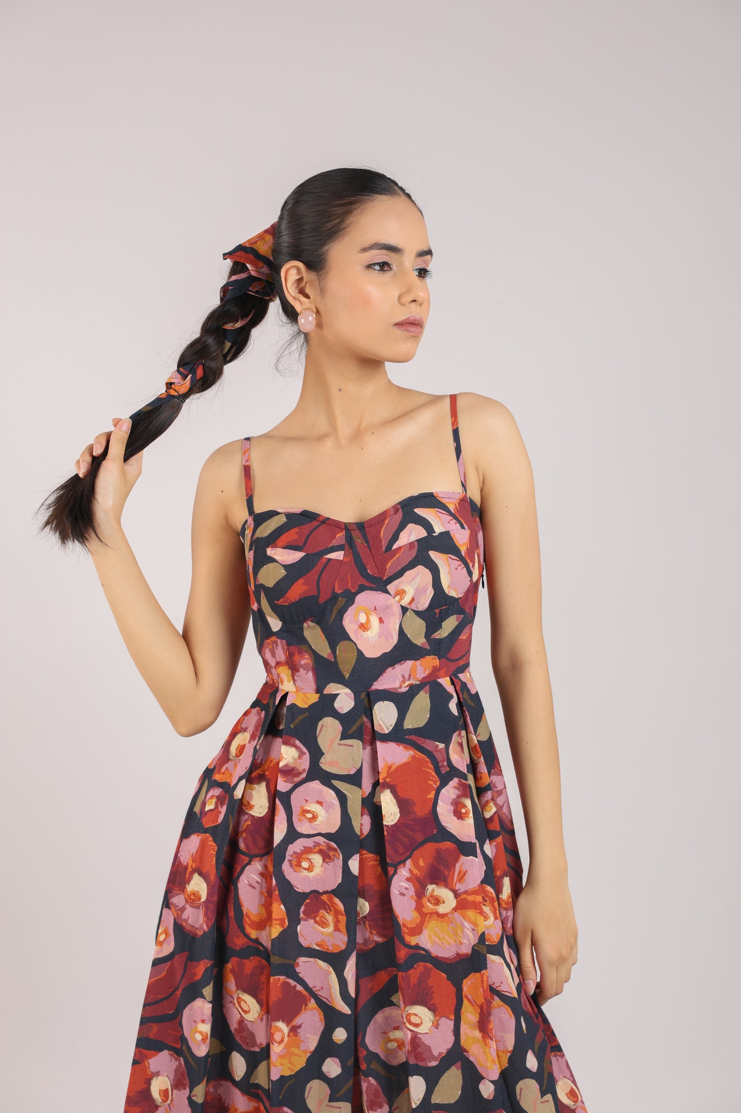 Black Floral Strappy Corset Dress