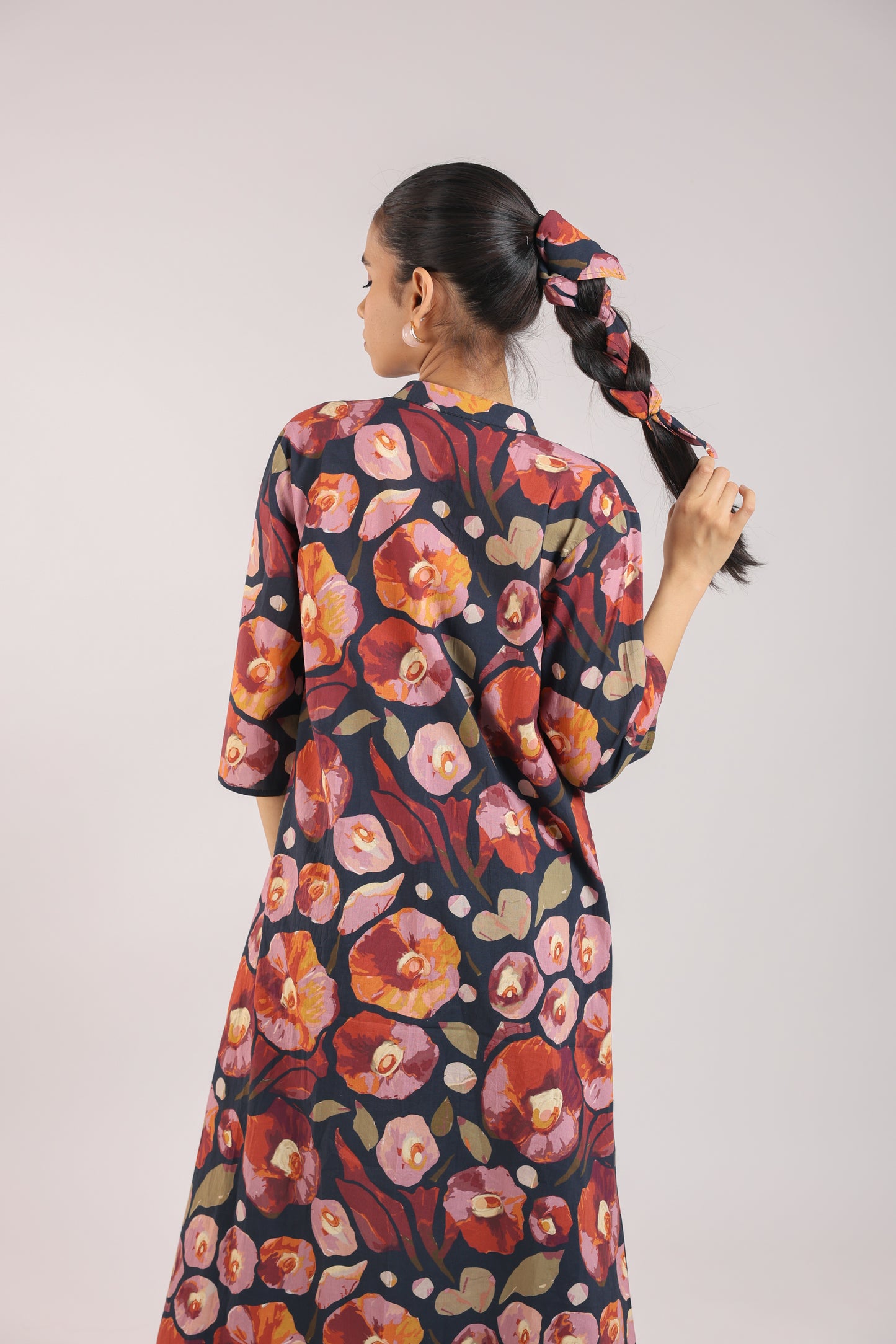 Black Floral shirt dress paired with a slip