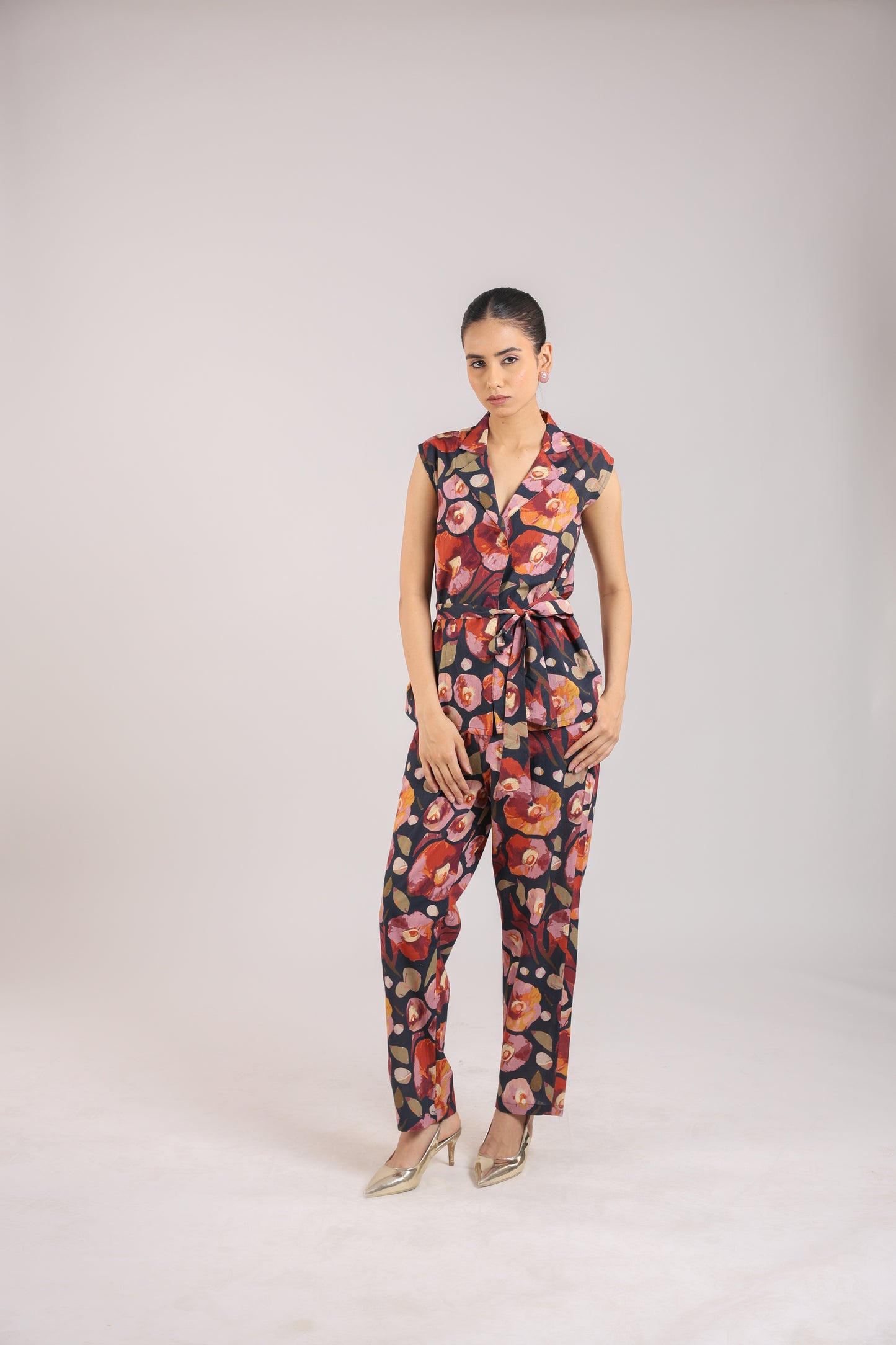 Black floral tie-on co-ord