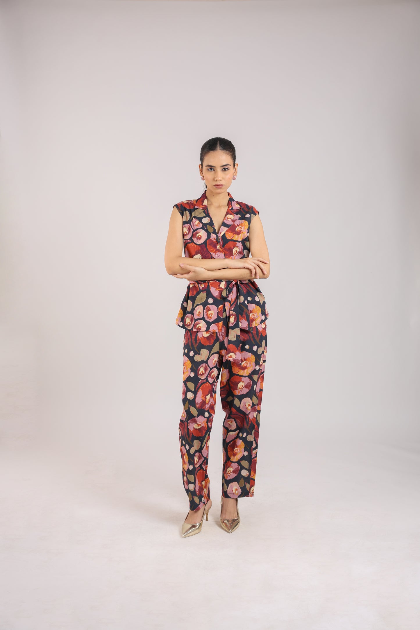 Black floral tie-on co-ord