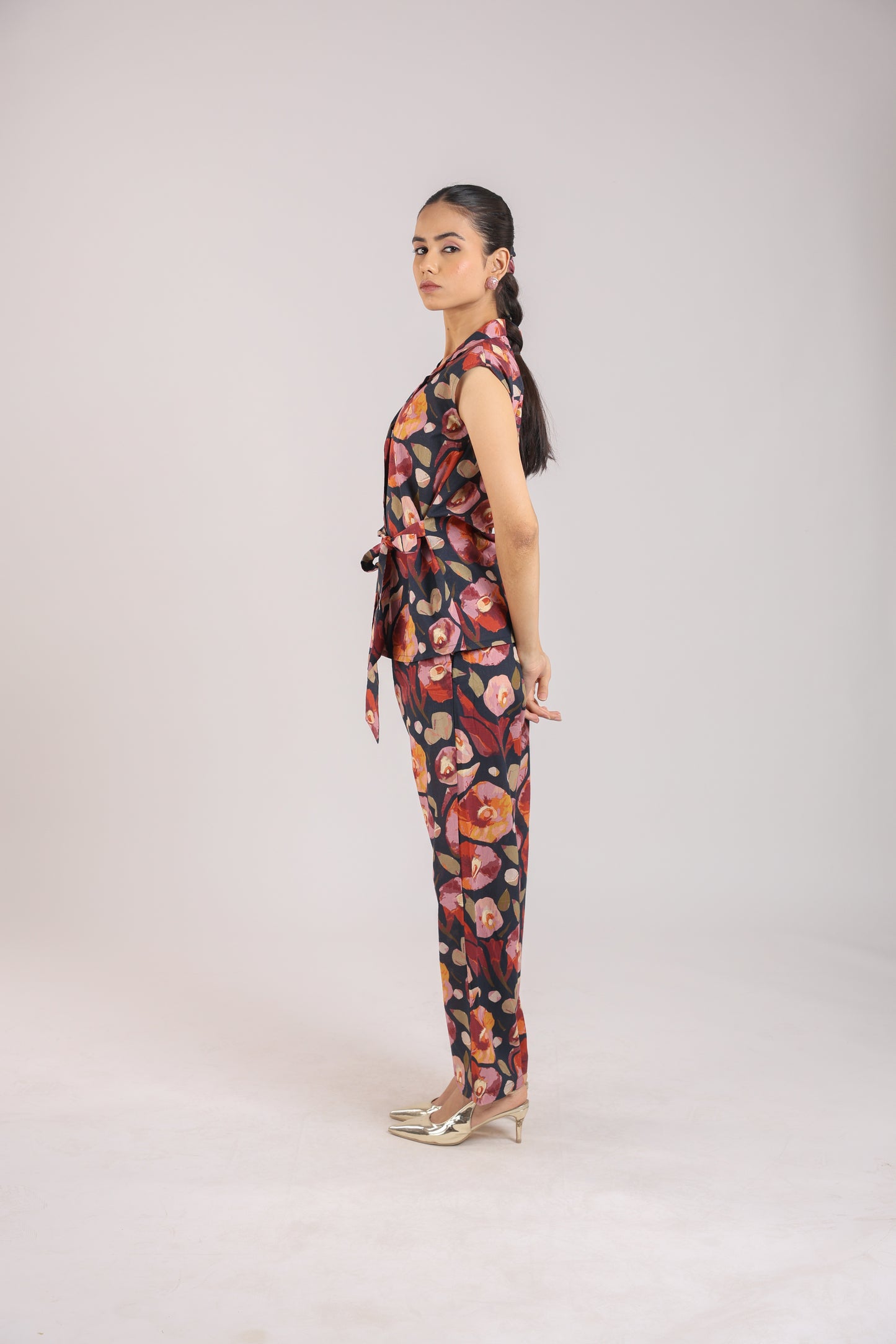 Black floral tie-on co-ord