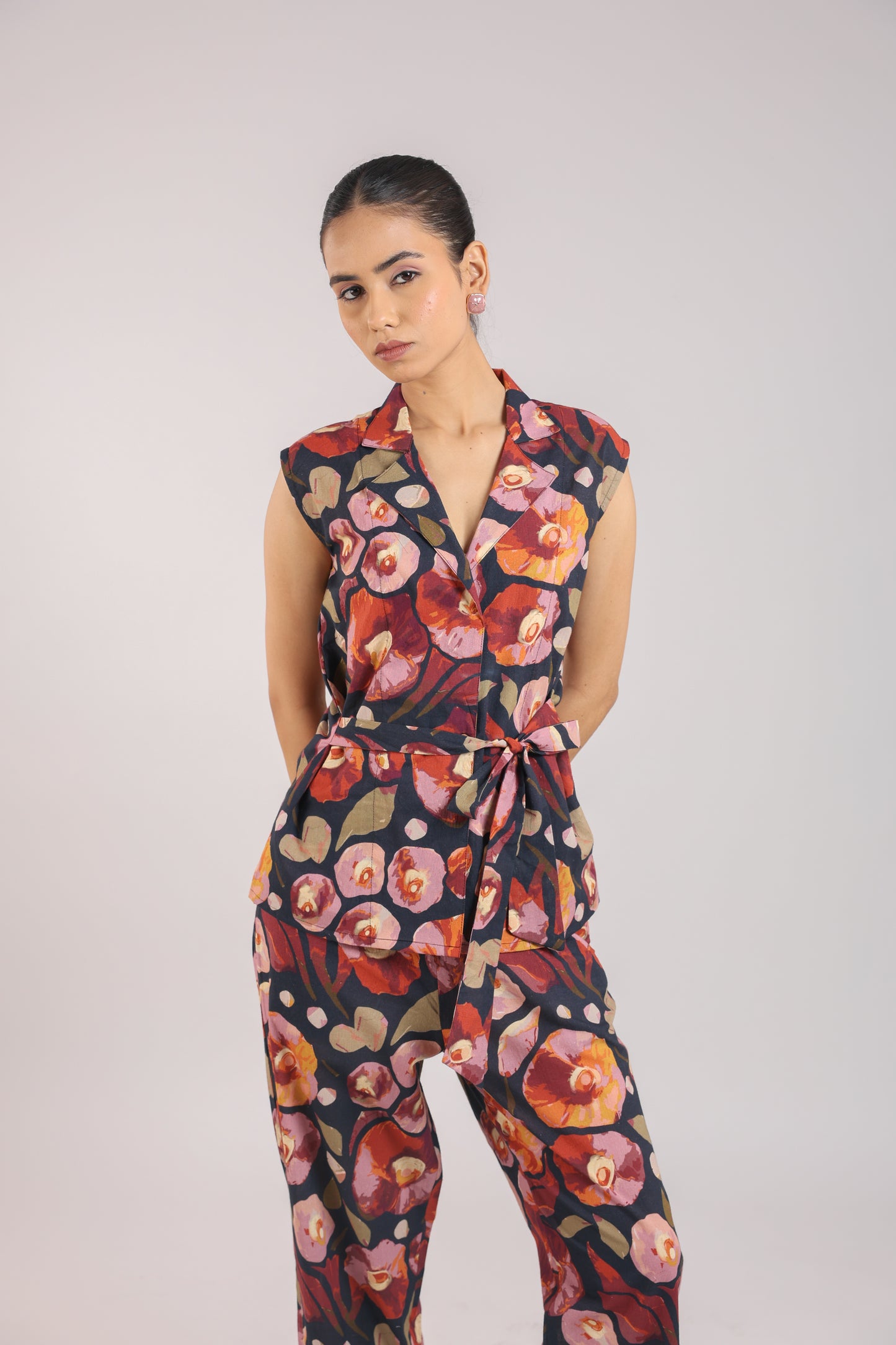 Black floral tie-on co-ord