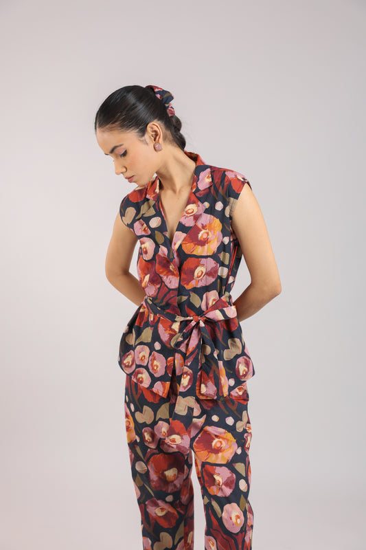 Black floral tie-on co-ord