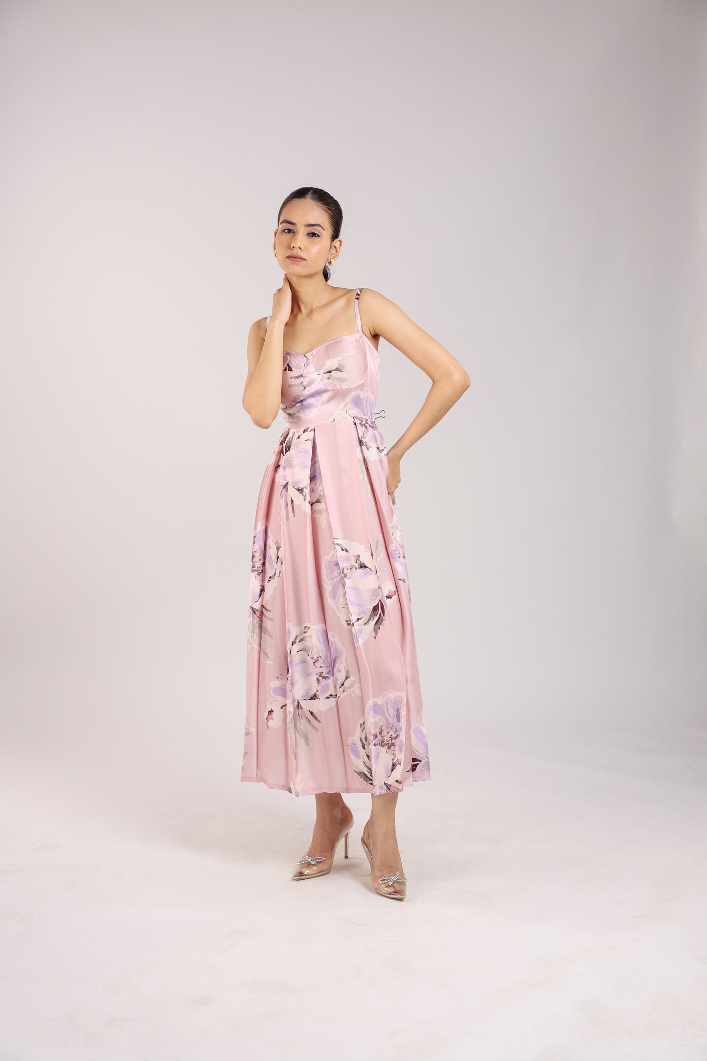 Dust Rose Floral Strappy Corset Dress