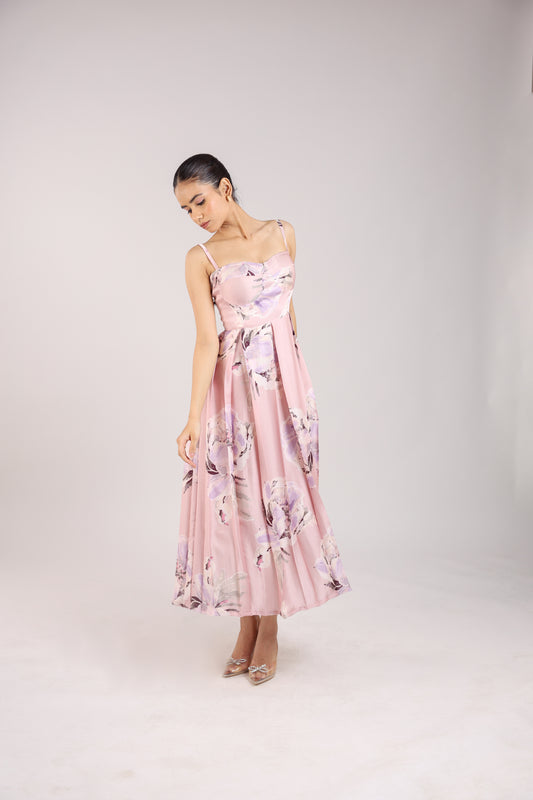 Dust Rose Floral Strappy Corset Dress