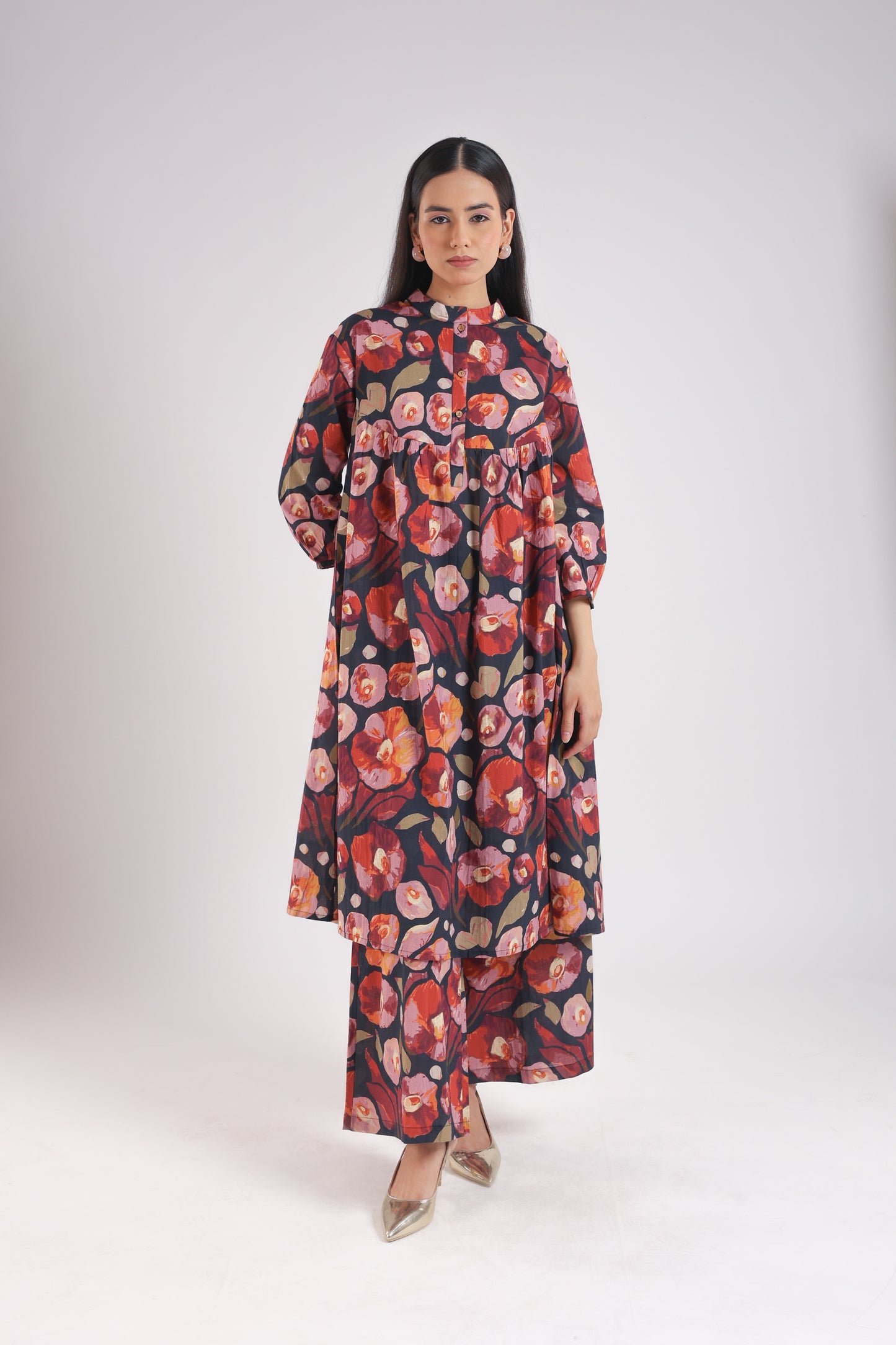 Black Floral Print Kurta Set