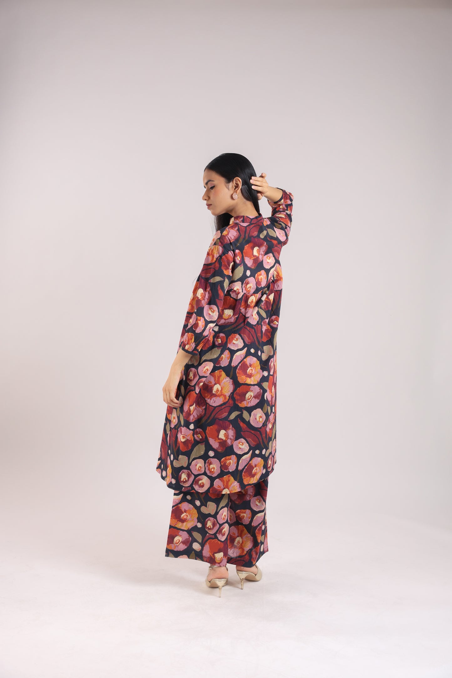 Black Floral Print Kurta Set