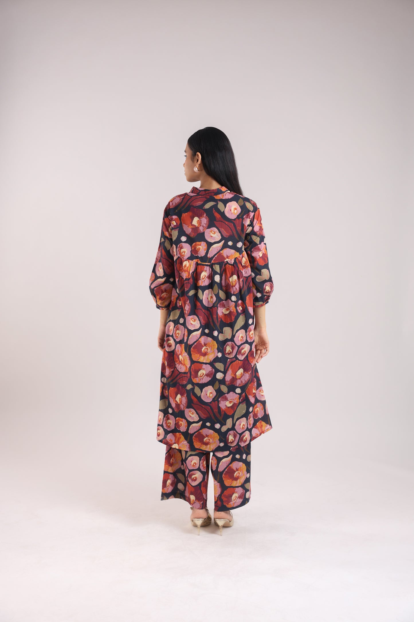 Black Floral Print Kurta Set
