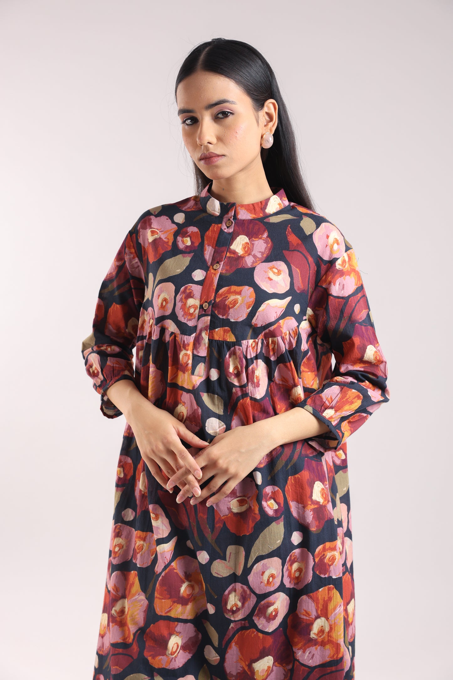 Black Floral Print Kurta Set