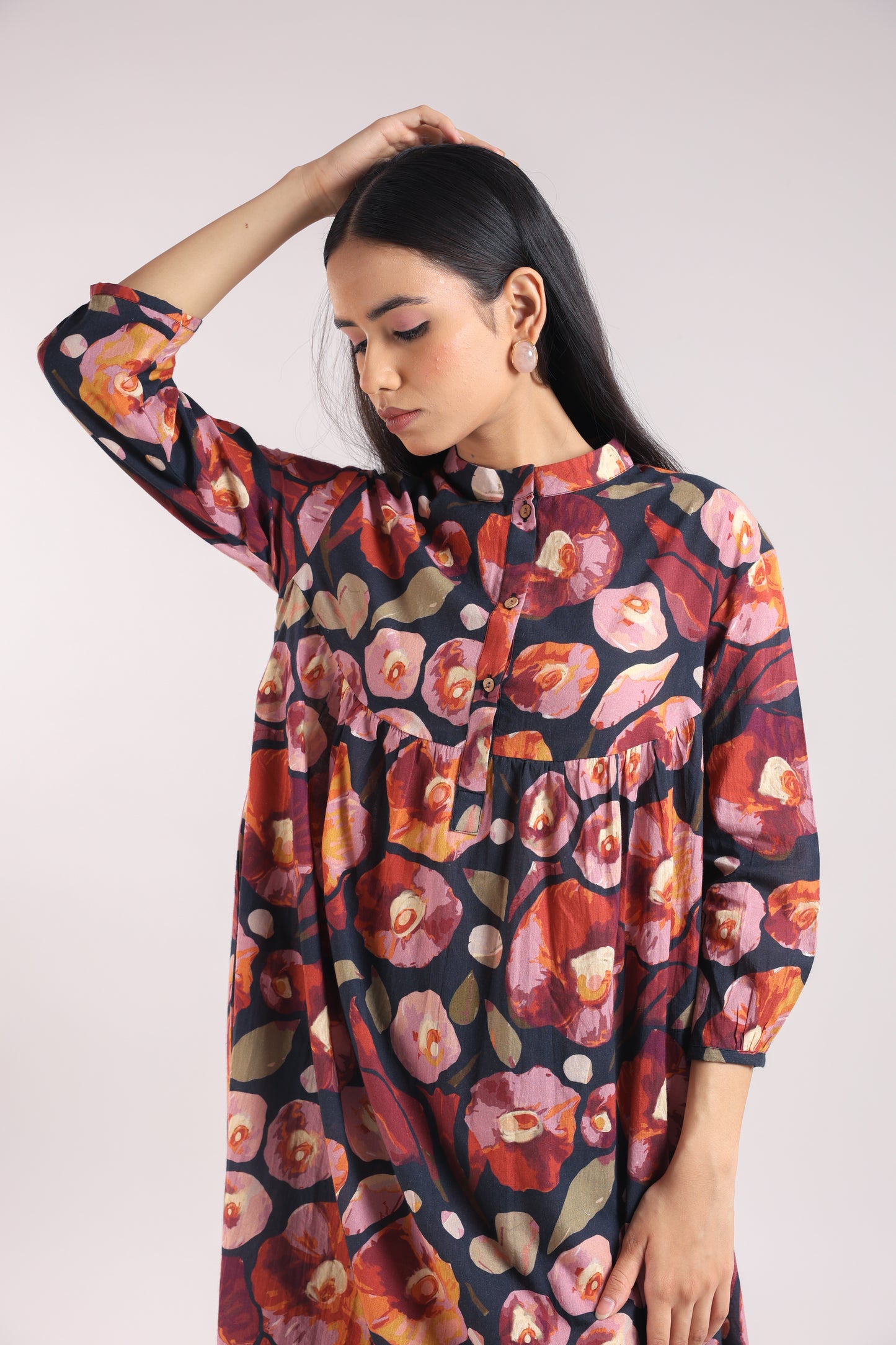 Black Floral Print Kurta Set