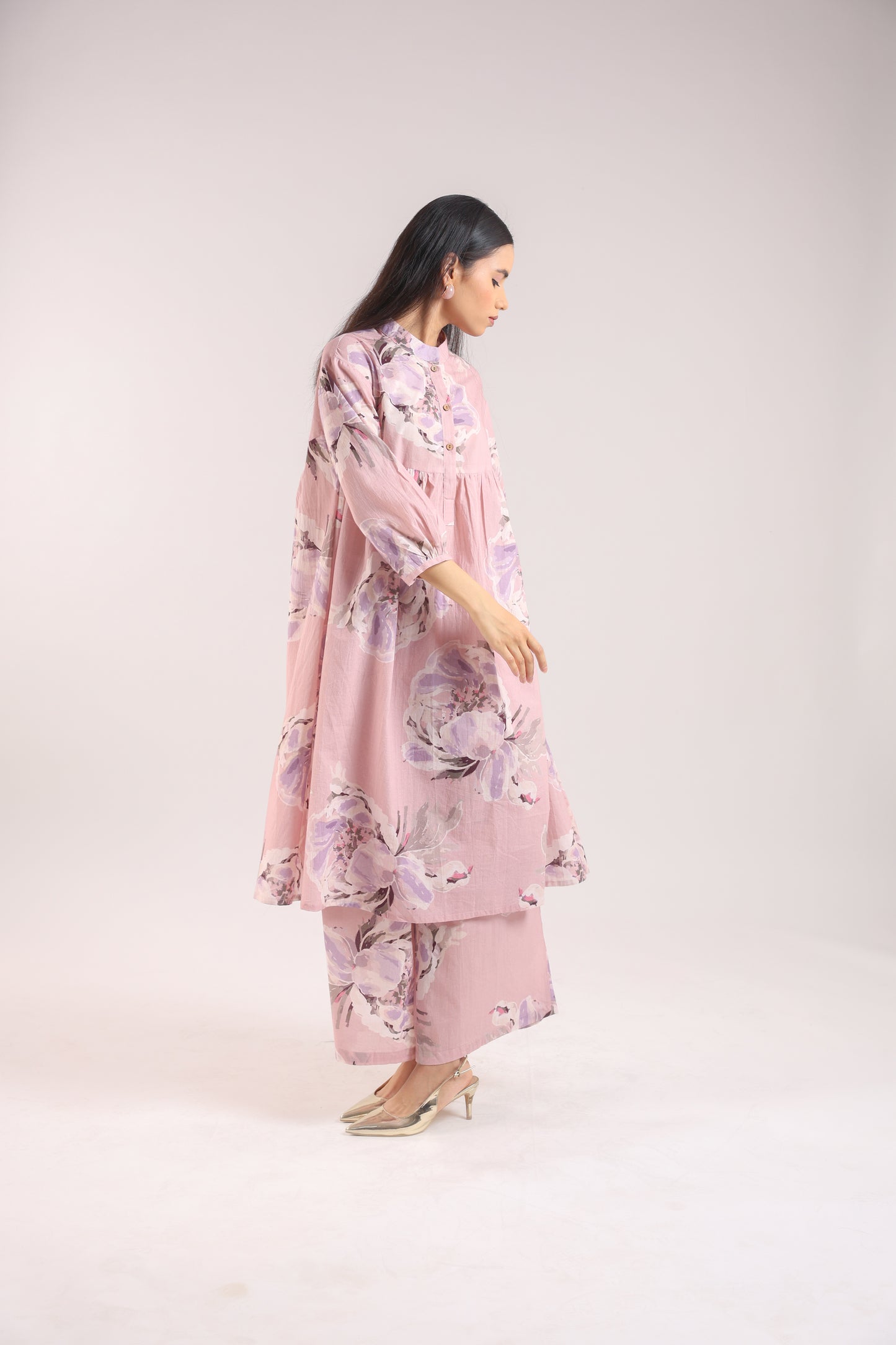 Cotton Dusty Pink Floral Print Kurta Set