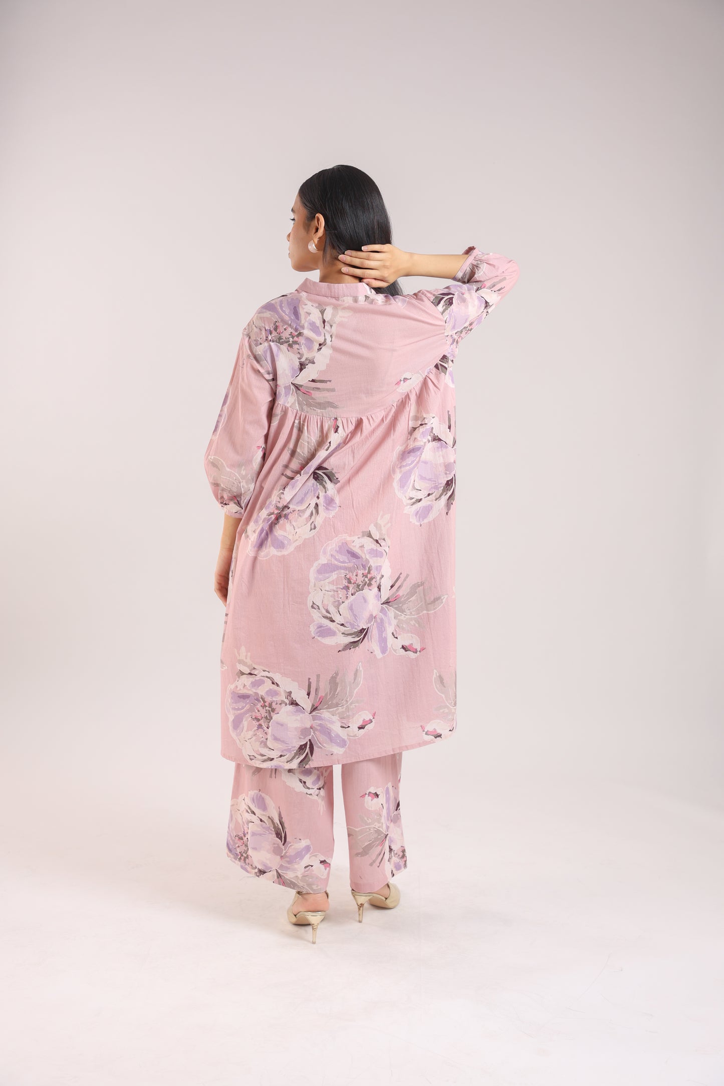 Cotton Dusty Pink Floral Print Kurta Set