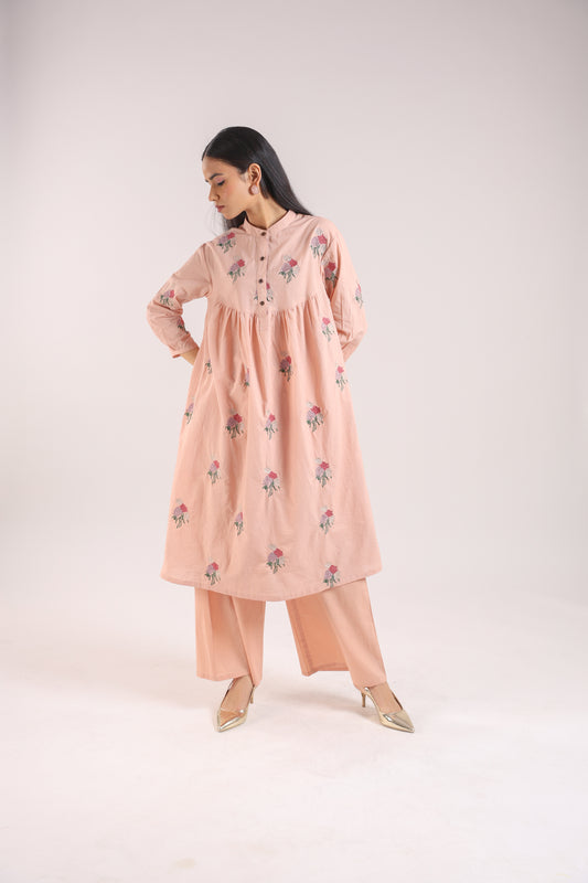 Nude Pink Embroidered Kurta Set