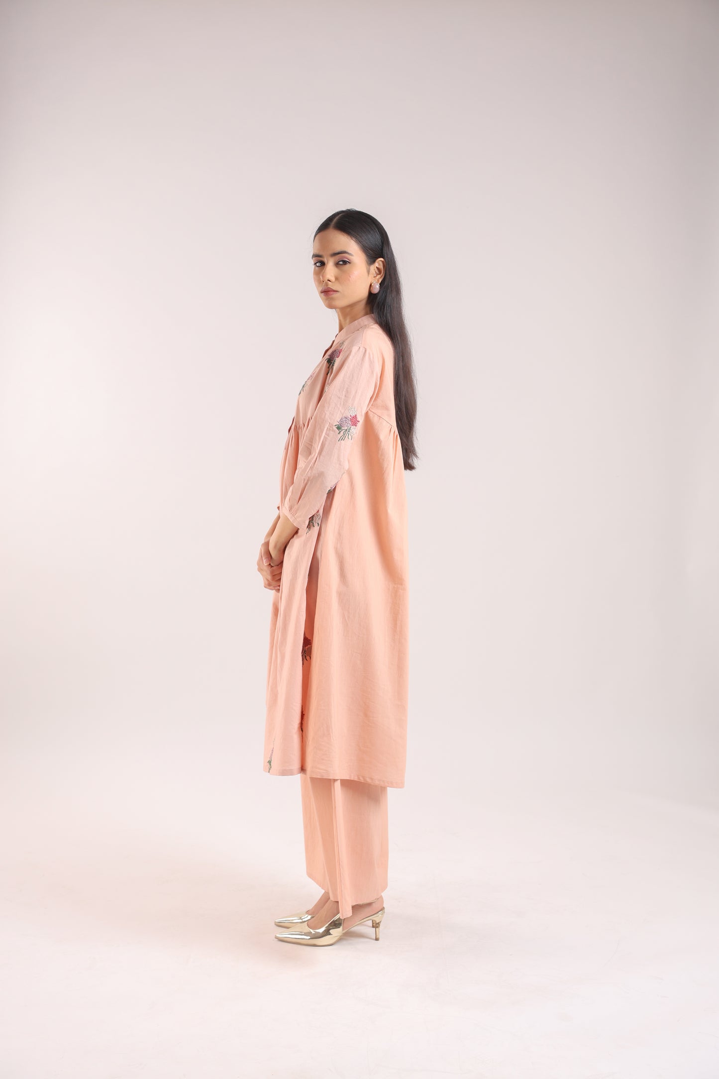 Nude Pink Embroidered Kurta Set