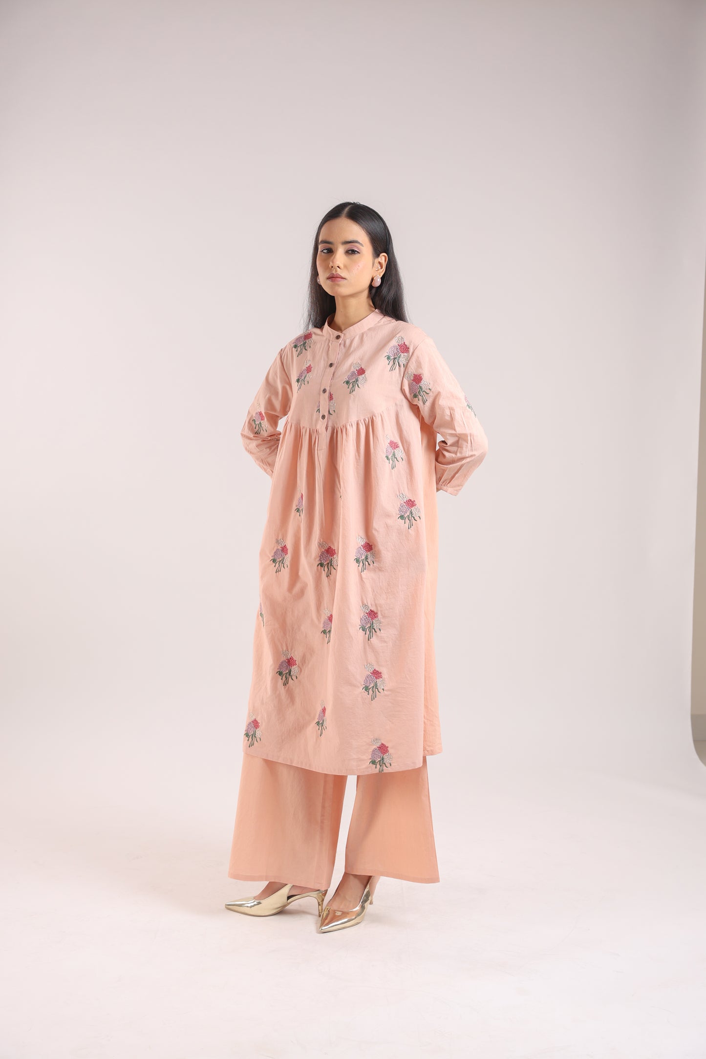 Nude Pink Embroidered Kurta Set