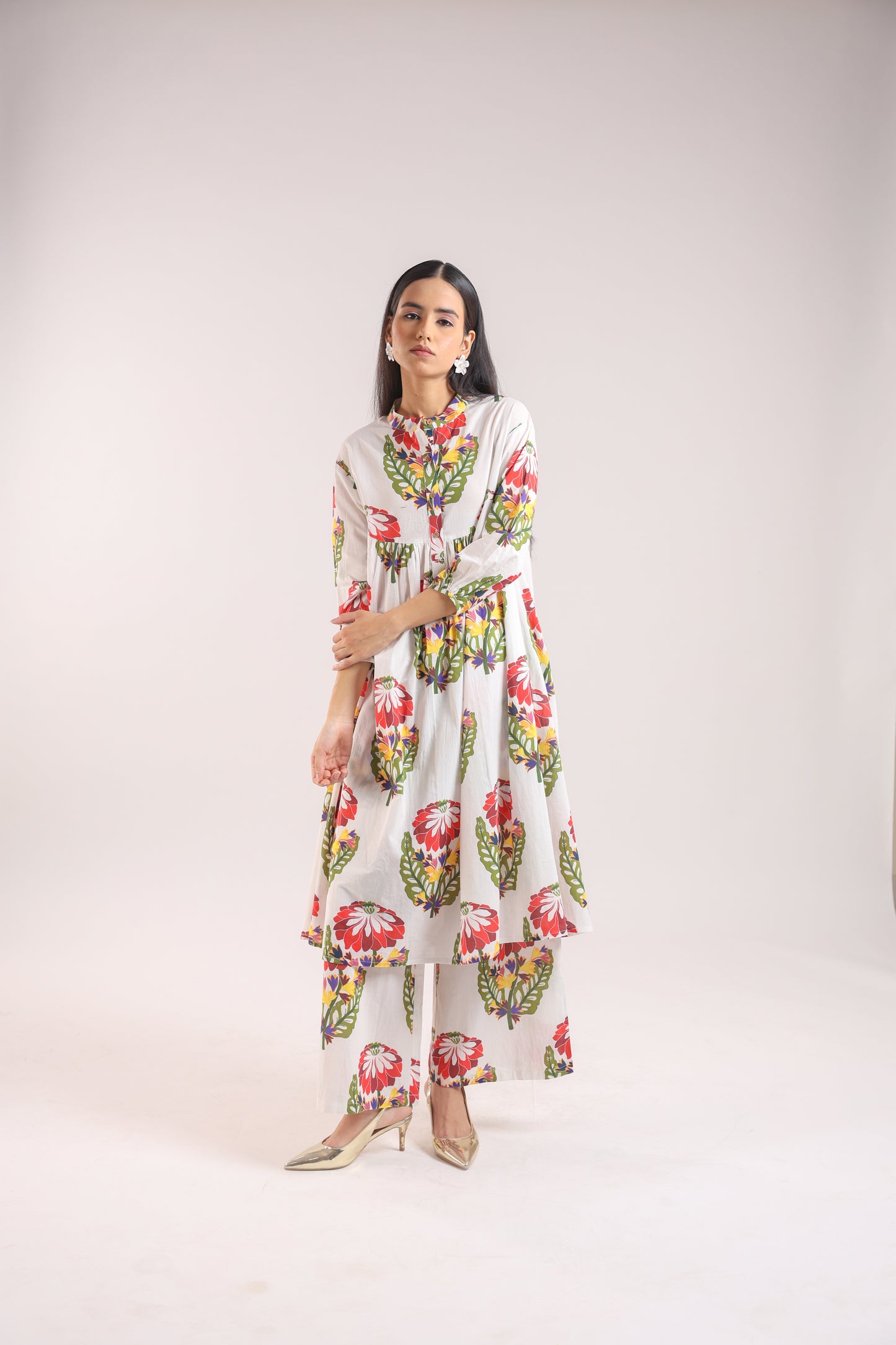 White Floral Kurta Set