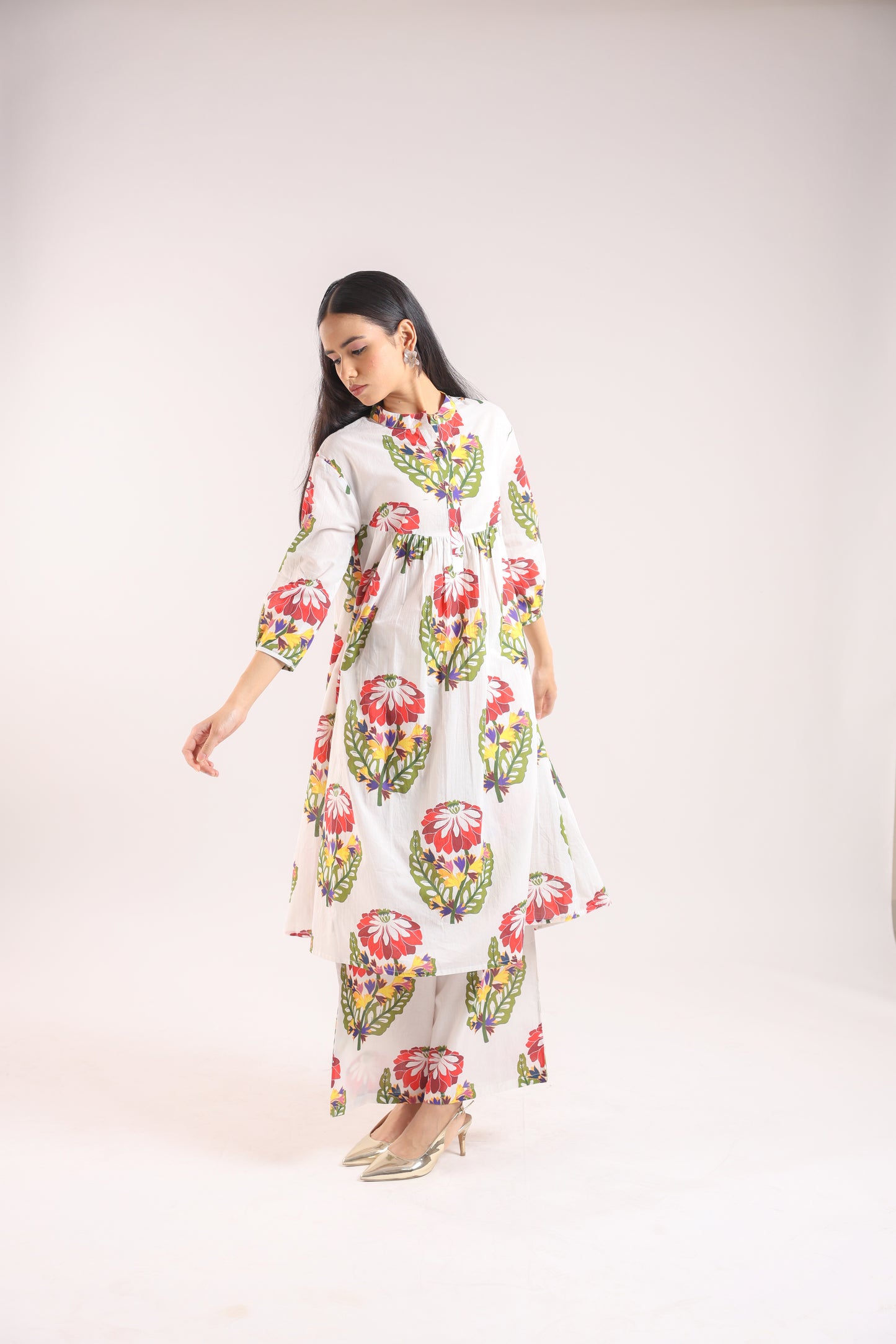White Floral Kurta Set
