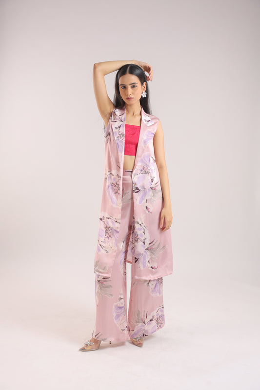 Dusty Pink Collared Kurta Set with Bustier - Chic & Contemporary