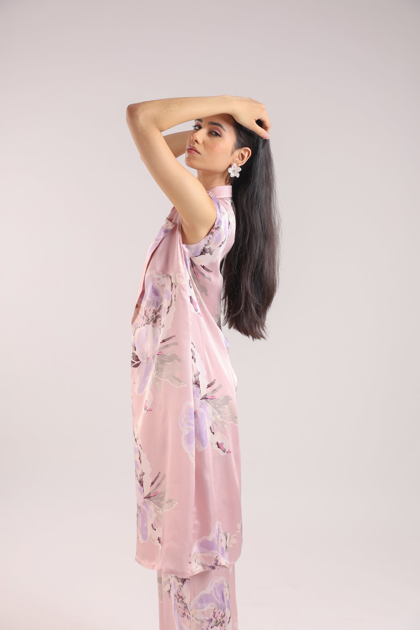 Dusty Pink Collared Kurta Set with Bustier - Chic & Contemporary