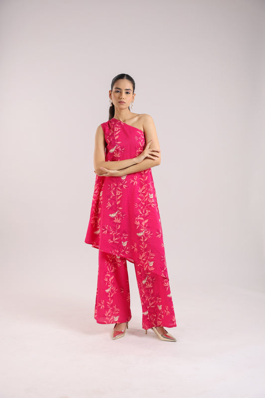Ruby Pink One-Shoulder Kurta Set
